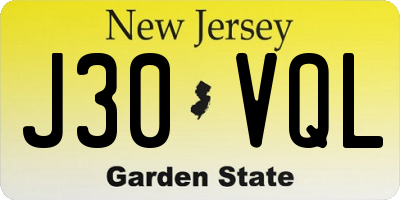 NJ license plate J30VQL