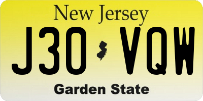 NJ license plate J30VQW