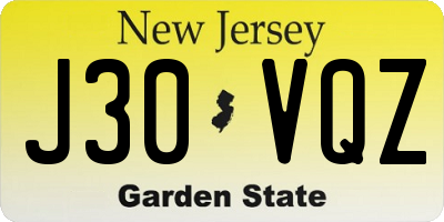 NJ license plate J30VQZ