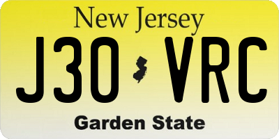 NJ license plate J30VRC