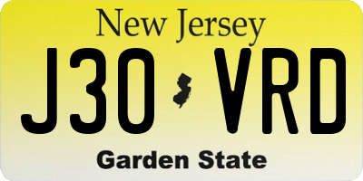 NJ license plate J30VRD