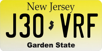NJ license plate J30VRF