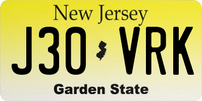 NJ license plate J30VRK