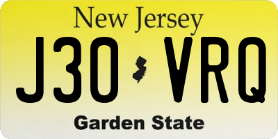 NJ license plate J30VRQ