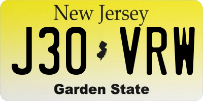 NJ license plate J30VRW