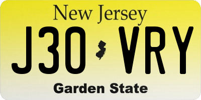 NJ license plate J30VRY