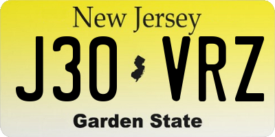NJ license plate J30VRZ