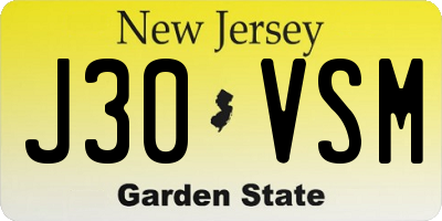NJ license plate J30VSM