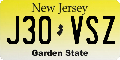 NJ license plate J30VSZ