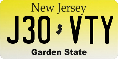 NJ license plate J30VTY