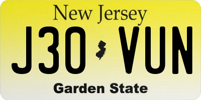 NJ license plate J30VUN