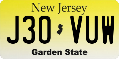 NJ license plate J30VUW