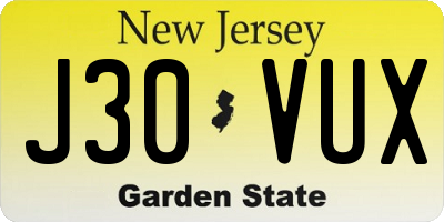 NJ license plate J30VUX