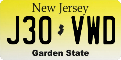NJ license plate J30VWD