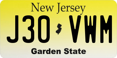 NJ license plate J30VWM