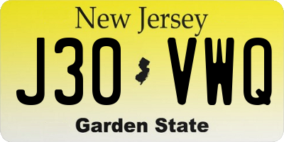 NJ license plate J30VWQ
