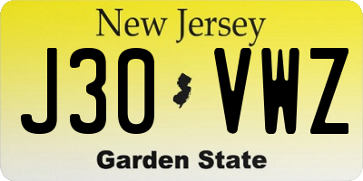 NJ license plate J30VWZ