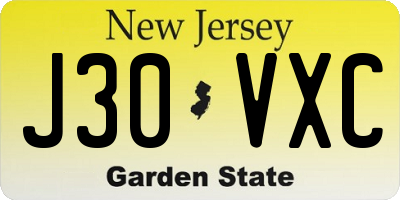 NJ license plate J30VXC