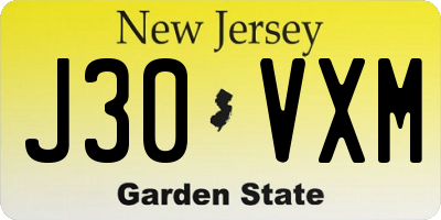 NJ license plate J30VXM