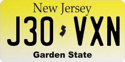 NJ license plate J30VXN