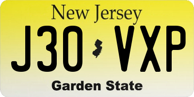 NJ license plate J30VXP