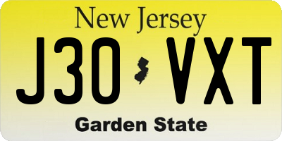 NJ license plate J30VXT