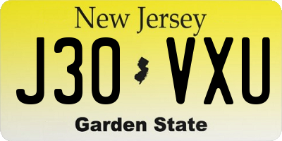 NJ license plate J30VXU