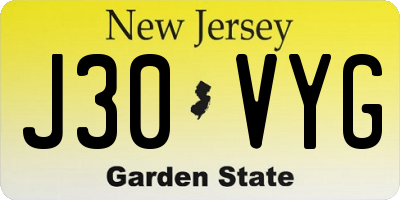 NJ license plate J30VYG