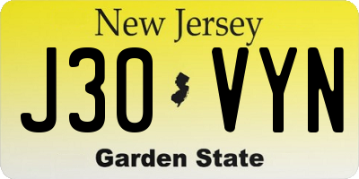 NJ license plate J30VYN