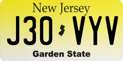NJ license plate J30VYV