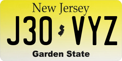 NJ license plate J30VYZ