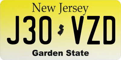 NJ license plate J30VZD