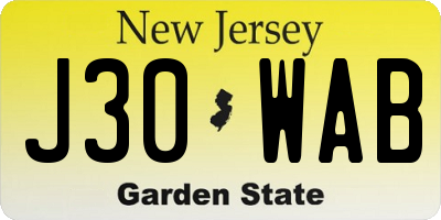 NJ license plate J30WAB