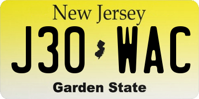 NJ license plate J30WAC