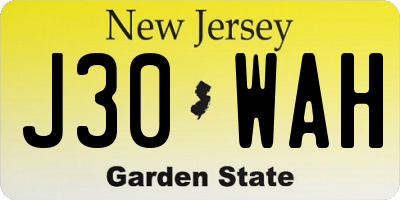 NJ license plate J30WAH