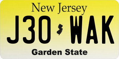 NJ license plate J30WAK