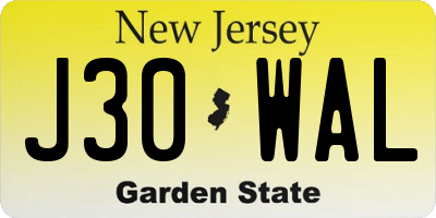NJ license plate J30WAL