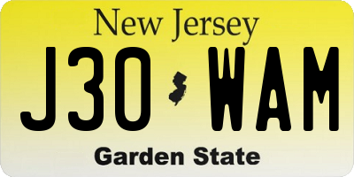 NJ license plate J30WAM