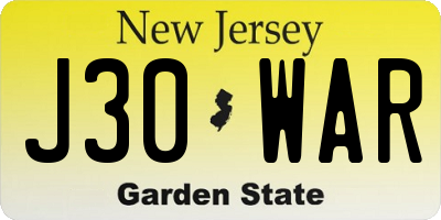 NJ license plate J30WAR