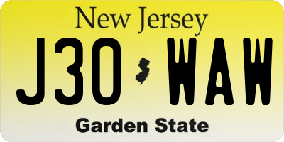 NJ license plate J30WAW