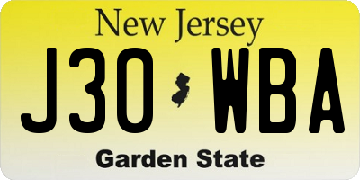 NJ license plate J30WBA