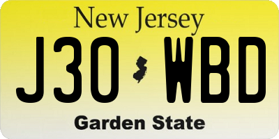 NJ license plate J30WBD