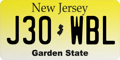 NJ license plate J30WBL