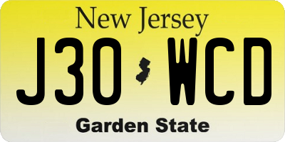 NJ license plate J30WCD