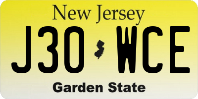 NJ license plate J30WCE