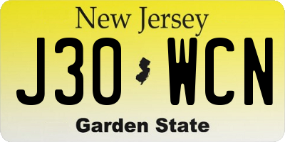 NJ license plate J30WCN