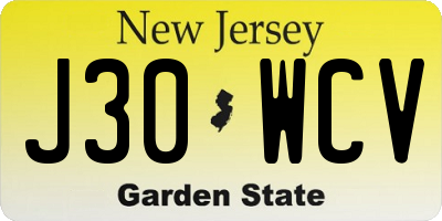 NJ license plate J30WCV