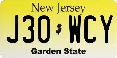 NJ license plate J30WCY