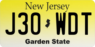 NJ license plate J30WDT