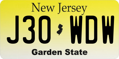 NJ license plate J30WDW